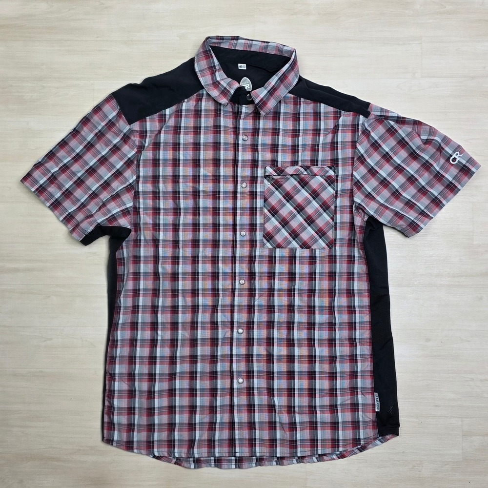 Club Ride Mens Plaid Cycling Jersey Red Black Short Sleeve Snap Front Large